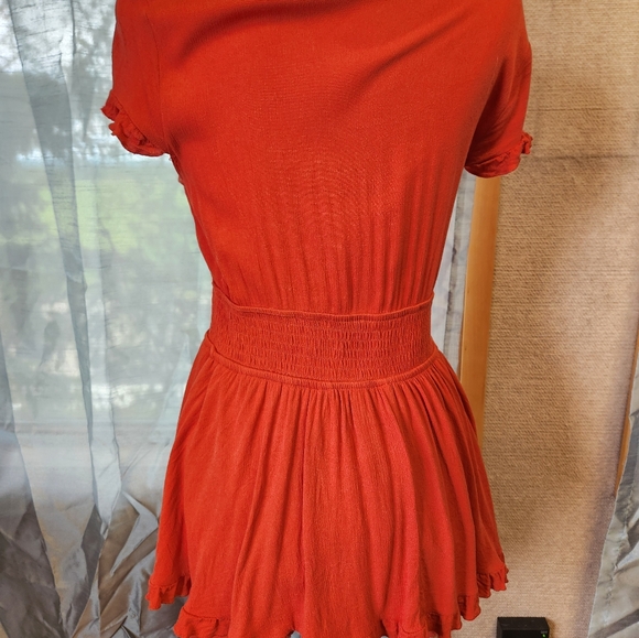 Boho Rust Tie Front Ruffle Hem Dress - Picture 3 of 6